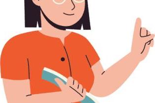 SImple cartoon of female teacher holding a notebook